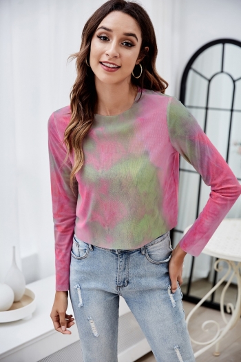 two colors batch tie-dye stretch mesh stylish casual tops