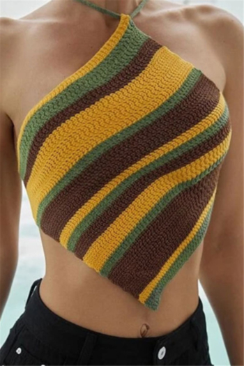summer two colors streak knitted halter-neck sexy beach vest