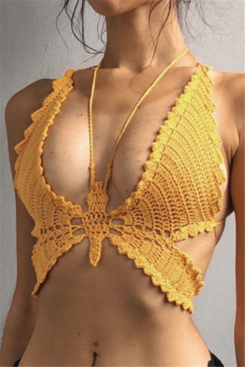 summer solid color crochet unpadded halter-neck hollow sexy beach vest