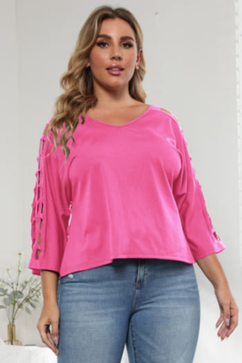 xl-4xl solid colors stretch v-neck cutout-sleeve stylish tops