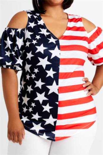 xl-4xl american flag printing stretch hollow stylish t-shirt