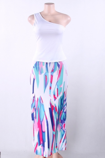 Women's White Vest&Printed Maxi Skirt