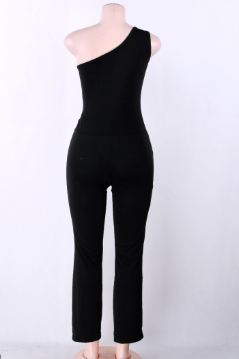 Black Zippered One-Shoulder Jumpsuit