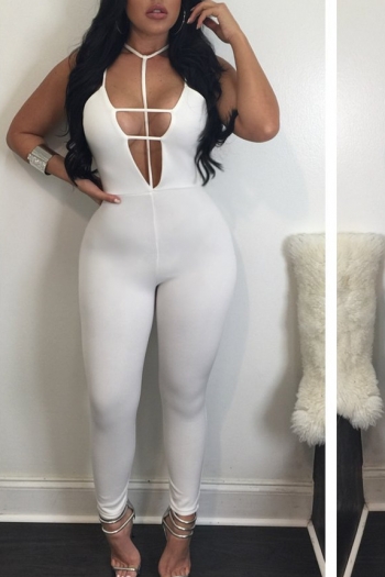 White Deep-V Necked Sexy Tight Jumpsuit