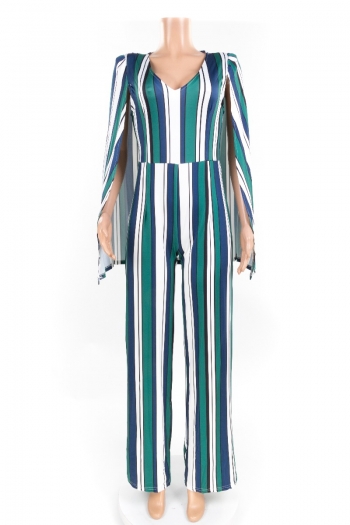 Women's Stripe V-Neck Cloak Jumpsuit
