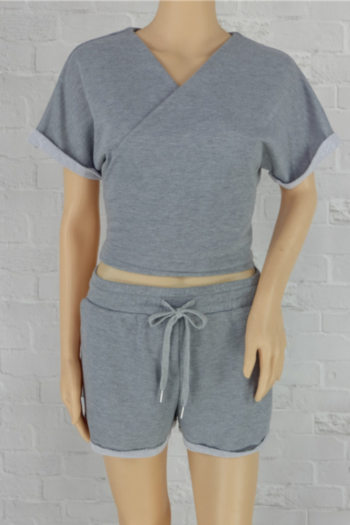 Women's Gray COTTON Loose Fashion Sample Solid Two-Piece Set