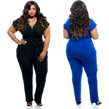 Solid Plus Size Belted Fashion Jumpsuit