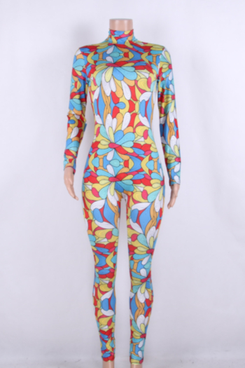 Multi-color High-Necked Tight Jumpsuit