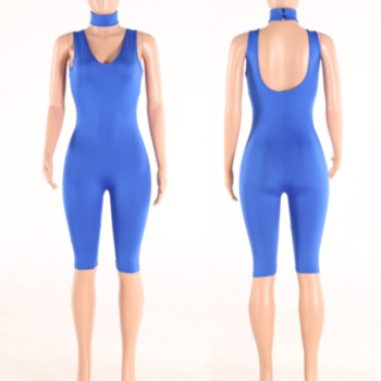 Solid Deep V-Necked Tight Basic Jumpsuit