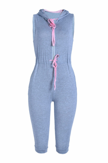 Gray&Pink Hooded Zipper Front Jumpsuit