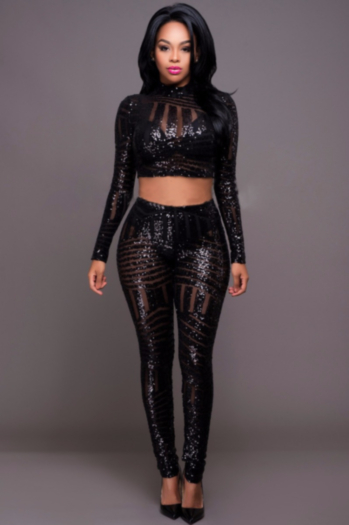 Sequin High Quality See Through Sexy Two-Piece Set