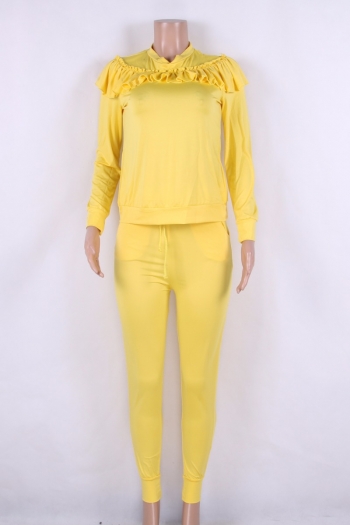 Yellow Flounced Cotton Casual Outfit