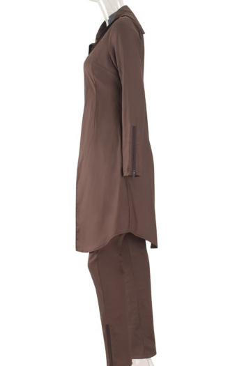 Brown SO COOL Fashion Coat&Pants Two-Piece Set High Quality