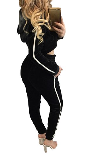 Black&White Hooded Thick Sweater Set