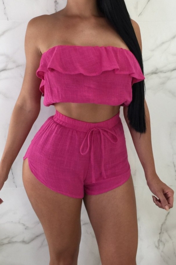 summer new solid color bare shoulder chic two-piece set s-xxl
