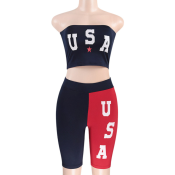 USA Print Bare Shoulder Two-Piece Independence Day Set