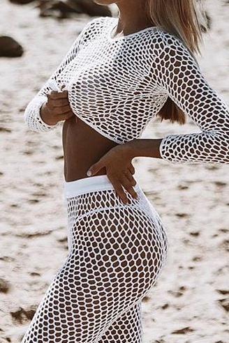 hollow-out fishnet trousers beach sun protection suit