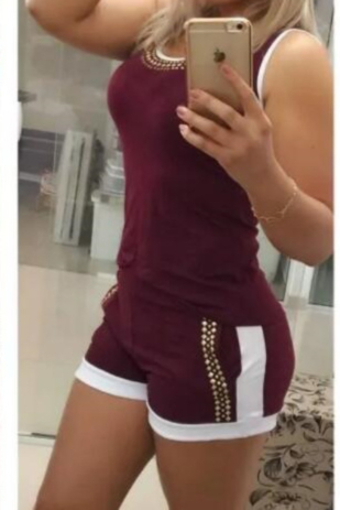 Vest hot drilling color matching shorts hot pants casual two- pieces suit