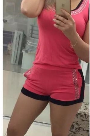 Vest hot drilling color matching shorts hot pants casual two- pieces suit