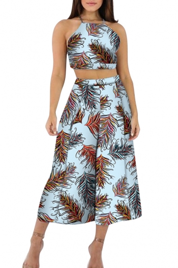 sexy dew navel strap wide leg pants printed two-piece