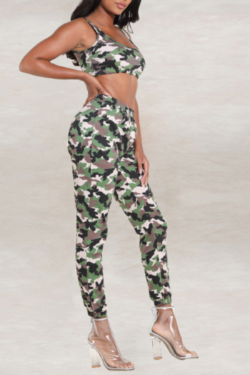 Sexy women's exposed navel sports camouflage classic two-piece
