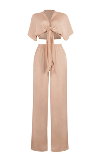 Sexy straps deep V wide-leg pants two-piece nightclub suit added color 