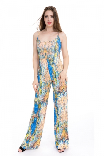 sexy fashion style multicolor digital print snakeskin straps jumpsuit