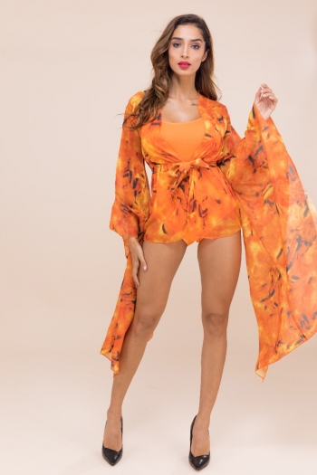 plus size fashion sexy style digital print two-piece suit with belt