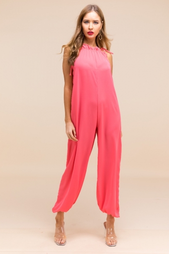 fashion sexy temperament solid color chiffon sling one-shoulder wide-leg jumpsuit