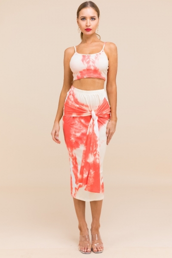 sexy fashion stretch tie-dyed printed vest and mid-skirt two-piece sets