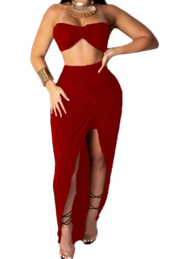 Plus size sexy stylish style solid color Irregular folds stretch two-piece sets