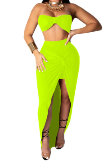 Plus size sexy stylish style solid color Irregular folds stretch two-piece sets