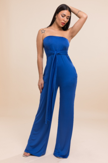  Plus size new 4 color stretvh tube top wide leg sexy jumpsuit