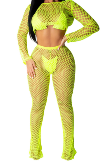 Plus size sexy stylish style 3 colors see through high stretch mesh two-piece sets