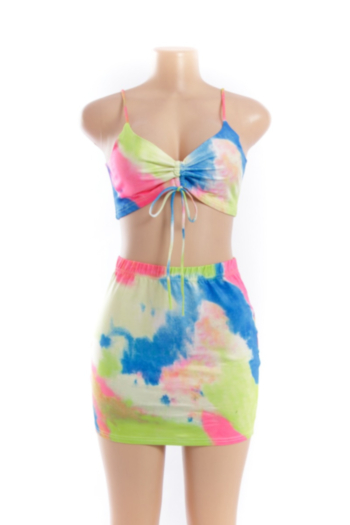 Sexy stylish style 2 colors stretch Tie-Dye printing sling vest and short skirt