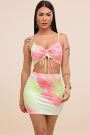 Sexy stylish style 2 colors stretch Tie-Dye printing sling vest and short skirt