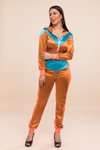 Plus size stylish sports style high stretch hooded zippered long-sleeved jacket and trousers