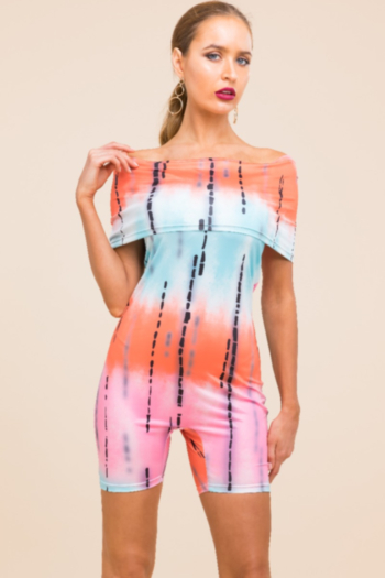 Stylish sexy digital printed stretch off-shoulder jumpsuit