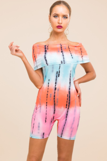 Stylish sexy digital printed stretch off-shoulder jumpsuit