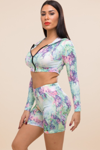 Stylish sexy snake printed hooded long-sleeve high stretch two-piece sets