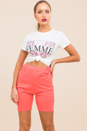 Youth stylish sport style stretch letter printed T-shirt and slim shorts