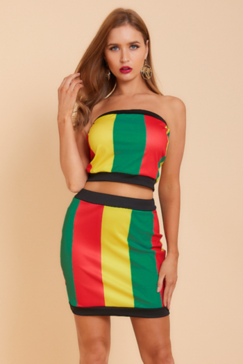 Plus size sexy trend streaks printed tube top stretch two-piece sets