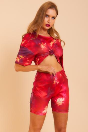 Stylish casual stretch digital printed T-shirt and shorts two-piece sets