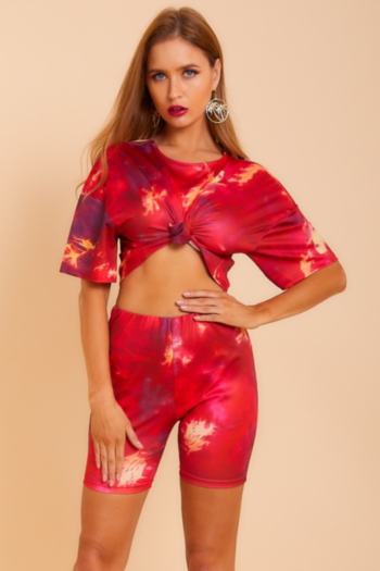 Stylish casual stretch digital printed T-shirt and shorts two-piece sets