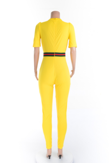 Stylish elegant 3 colors high stretch bow short-sleeve slim jumpsuit