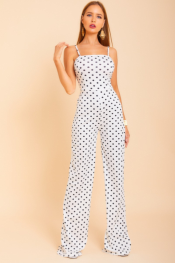 plus size stylish fresh dots print sling tube top wide leg stretch jumpsuit (added color)
