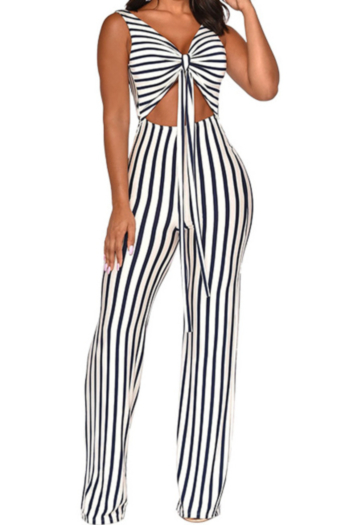 Plus size stylish sexy stretch 2 colors streaks printed sleeveless wide leg jumpsuit