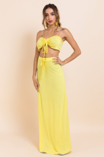 Sexy stylish style stretch solid color tube top vest and long skirt