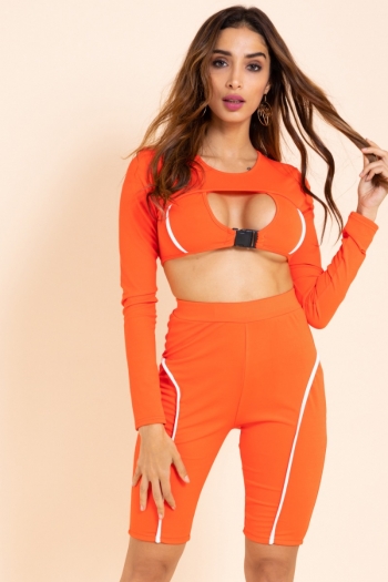 sexy fashion 2 colors high stretch buckle connection hollow two-piece sets