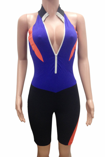 Sexy Women's  Color-Blocked Leisure Sports Jumpsuit